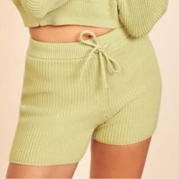 Reformation Sanzo Sweater knit green drawstring pull on lounge wear Shorts M - Picture 1 of 9